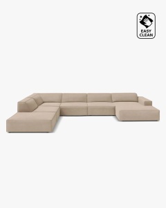 COLTAR PE STANGA JODIE, CU 7 LOCURI, 361X258 CM, ADANCIME SCAUN 62 CM, BEJ, TAPITAT CU TAPITERIE DIN TEXTIL CATIFEA VENUS, MICADONI