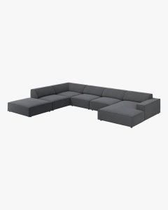 COLTAR PE STANGA JODIE, CU 7 LOCURI, 361X258 CM, ADANCIME SCAUN 62 CM, GRI INCHIS, TAPITAT CU TAPITERIE DIN TEXTIL STRUCTURAT MEGAN, MICADONI - Img 2