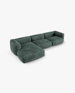 COLTAR PE STANGA MARTINA, 330X176 CM, ADANCIME SCAUN 90 CM, VERDE MUSCHI, TAPITAT CU TAPITERIE DIN TEXTIL CATIFEA VOGUE, MICADONI - Img 3