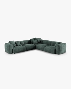 COLTAR SIMETRIC MARTINA, 316X316 CM, ADANCIME SCAUN 76 CM, VERDE MUSCHI, TAPITAT CU TAPITERIE DIN TEXTIL CATIFEA VOGUE, MICADONI