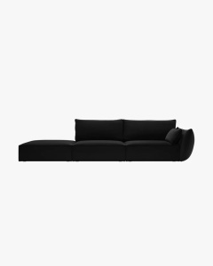 COLTAR SPATIOS SI CONFORTABIL KAELLE, 264 CM, PE STANGA, NEGRU, CU TAPITERIE DIN TEXTIL CATIFEA BLUVEL, MICADONI