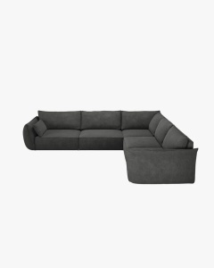 COLTAR SPATIOS SI CONFORTABIL KAELLE, 286 CM, CU 7 LOCURI, GRI INCHIS, CU TAPITERIE DIN TEXTIL CHENILLE OVER THE HORIZON, MICADONI