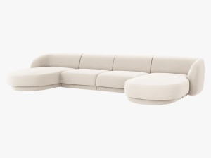 COLTAR SUB FORMA DE U, MILEY, 5 LOCURI, 330 CM, BEJ DESCHIS 22, TAPITERIE DIN CATIFEA, DESIGN DEOSEBIT - Img 5