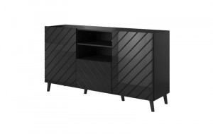 COMODA ELEGANTA, ABETTO 150CM, DIN PLACI LAMINATE SI MDF, NEGRU, DESIGN MODERN - Img 2