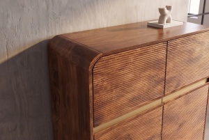 COMODA INALTA LIVING MONZA 120CM, REALIZATA DIN LEMN DE MANGO, DETALII AURII, CULOARE MARO/AURIU - Img 4