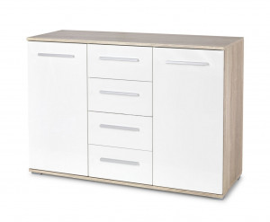 COMODA LIMA KM-4, ALB/STEJAR SONOMA, DIN PAL MELAMINAT, STIL MODERN - Img 1