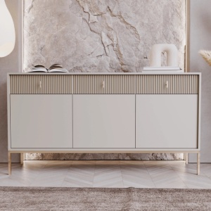 COMODA LIVING 155CM, ARTIM MEBLE, CU 3 USI, REALIZATA DIN MDF, CULOARE BEJ/AURIU, STIL MODERN