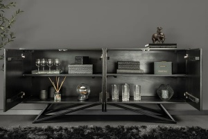 COMODA LIVING 170CM, MOUNTAIN SOUL, ASPECT DE PIATRA/MARO, DIN LEMN MASIV DE SALCAM SI FURNIR CU ASPECT DE PIATRA SI CADRUL DIN METAL - Img 6