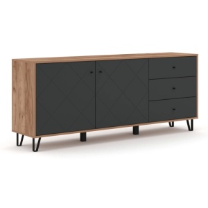 COMODA LIVING 183CM, ARTIM MEBLE, CU 2 USI SI 3 SERTARE, REALIZAT DIN MDF SI METAL, CULOARE GRAFIT/STEJAR, STIL MODERN - Img 2