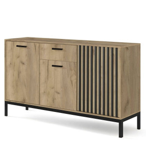 COMODA LIVING LAMINO KM-1, 154X40 CM, STEJAR CRAFT/NEGRU, DIN POLIPROPILENA SI PAL LAMINAT, STIL MODERN