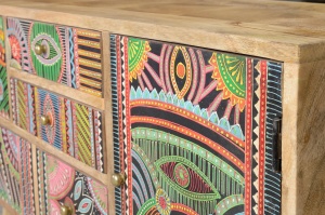 COMODA LIVING LINDOS 100CM, REALIZATA DIN LEMN DE MANGO, CULOARE NATUR/MULTICOLOR, GINER Y COLOMER - Img 6