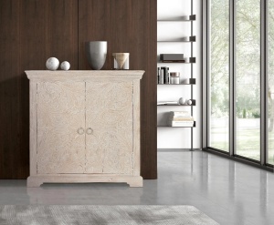 COMODA LIVING PERPIGNAN 90CM, REALIZATA DIN LEMN DE MANGO SI METAL, CULOARE ALB ANTICHIZAT, GINER Y COLOMER