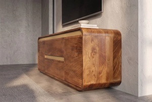 COMODA LIVING TV 160CM, REALIZATA DIN LEMN DE MANGO, DETALII AURII, CULOARE MARO/AURIU - Img 10