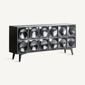 COMODA MODERNA RAULY 196CM, REALIZATA DIN LEMN DE MANGO SI MDF, CULOARE NEGRU LUCIOS, REALIZATA MANUAL
