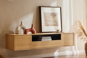 COMODA SUSPENDATA LOFT 150CM, REALIZATA DIN MDF SI FURNIR STEJAR, CULOARE NEGRU/ NATUR, ARTIM GROUP SELECTION