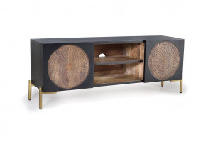 COMODA TV 145CM, NEGRU/NUC INCHIS, DIN LEMN DE MANGO/AURIU, GINER Y COLOMER - Img 2