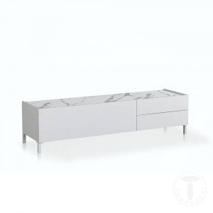 COMODA TV 160CM, EDDY, COD 4382, STIL MODERN, REALIZATA PANOURI LAMINATE, ALB HIGH GLOSS