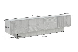 COMODA TV, ART DECO 200CM, LEMN DE MANGO, MODEL 3D, CULOARE ALB/NATUR, ARTIM GROUP SELECTION - Img 2