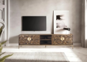 COMODA TV BORA BORA 190CM, REALIZATA DIN LEMN DE MANGO SI METAL, CULOARE NUC/AURIU, GINER Y COLOMER - Img 2