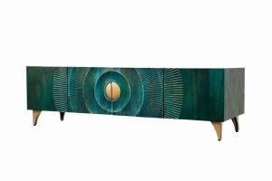 COMODA TV GOLDEN SUNSET 180CM, REALIZAT DIN LEMN DE MANGO, DE CULOARE TURCOAZ, MODEL 3D, ARTIM GROUP - Img 8