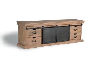 COMODA TV INDUSTRIAL 170CM, REALIZATA DIN LEMN DE MANGO SI METAL, CULOARE NATUR/GRI, GINER Y COLOMER