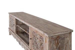 COMODA TV LIRAX 190CM, REALIZATA DIN LEMN DE TEC, CULOARE NATUR/ALB ANTICHIZAT, GINER Y COLOMER - Img 3
