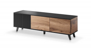 COMODA TV RANDOM RTV-1, 150X47 CM, STEJAR WOTAN/NEGRU, DIN MDF FURNIRUIT, POLIPROPILENA SI METAL, STIL MODERN