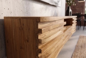 COMODA TV RELIEF 200CM, REALIZATA DIN LEMN MASIV DE SALCAM, MONTAJ PE PERETE, CULOARE NATUR, INVICTA INTERIOR - Img 2