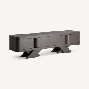 COMODA TV RIZE 200CM, LEMN DE STEJAR DE CULOARE NEAGRA, STIL ART DECO, VICAL HOME - Img 2