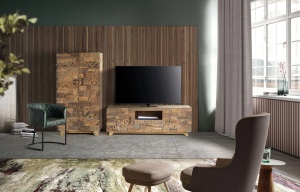 COMODA TV ROMA 180CM, REALIZATA DIN LEMN DE MANGO SI METAL, CULOARE NATUR, GINER Y COLOMER - Img 6
