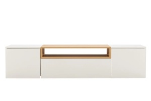 COMODA TV SUSPENDATA LOFT 160CM, REALIZATA DIN MDF SI FURNIR STEJAR, CULOARE ALB/NATUR, ARTIM GROUP SELECTION - Img 5