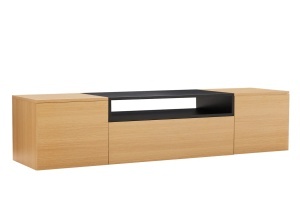 COMODA TV SUSPENDATA LOFT 160CM, REALIZATA DIN MDF SI FURNIR STEJAR, CULOARE NEGRU/NATUR, ARTIM GROUP SELECTION - Img 7