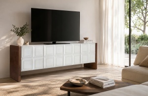 COMODA TV VIREN 170CM, REALIZATA DIN LEMN DE MANGO SI METAL, CULOARE ALB/NUC, GINER Y COLOMER - Img 2