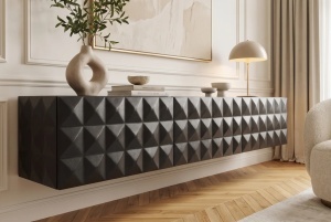 COMODA TV VULCANO, 160CM, 3D, REALIZAT DIN LEMN DE MANGO, CULOARE NEGRU, INVICTA INTERIOR - Img 7