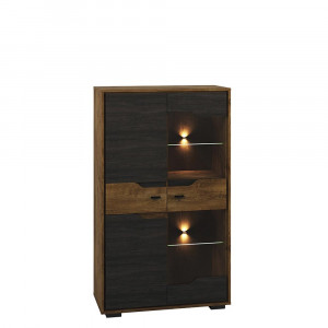 COMODA/VITRINA SHELVE 06 DIN PLACI LAMINATE DE CALITATE SI STICLA CU 6 USI CULOARE STEJAR