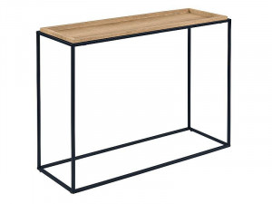 CONSOLA MERIDA C, 110 CM, STEJAR/NEGRU, BLAT DIN MDF, FURNIR NATURAL SI CADRU DIN METAL, STIL MODERN - Img 2