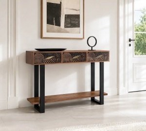 CONSOLA TROPICANA 120CM, REALIZATA DIN LEMN DE SALCAM SI METAL, CULOARE NATUR/NEGRU, GINER Y COLOMER - Img 2