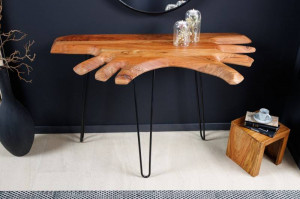 CONSOLA, WILD 105CM, LEMN MASIV DE SALCAM SI METAL, NATUR/NEGRU, MODEL DEOSEBIT - Img 2