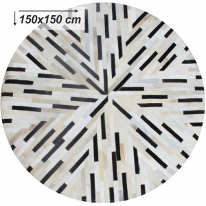 Covor de lux din piele, negru/bej/alb, patchwork, 150x150, PIELE DE VITĂ TIP 8, 0000188867