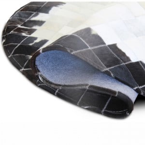 Covor de lux din piele, negru/bej/alb, patchwork, 150x150, PIELE DE VITĂ TIP 9, 0000188871 - Img 5