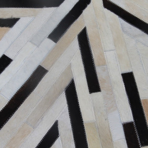 Covor de lux din piele, negru/bej/alb, patchwork, 150x150, PIELE DE VITĂ TIP 8, 0000188867 - Img 3