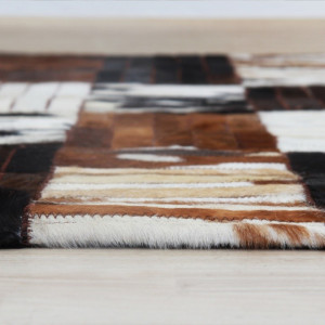 Covor de lux din piele, negru/maro/alb, patchwork, 171x240, PIELE DE VITĂ TIP 4, 0000188865 - Img 4