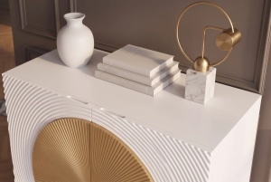 DULAP /BUFET LIVING AURUM 120CM, REALIZAT DIN LEMN DE MANGO SI PICIOARE DIN METAL, CULOARE ALB/AURIU - Img 6