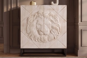 DULAP LIVING LION 120CM, REALIZAT DIN METAL SI LEMN DE MANGO 3D, DE CULOARE CREM/NEGRU - Img 7