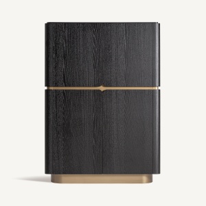 DULAP LIVING PRAYON, REALIZAT DIN LEMN, MDF SI STICLA, CULOARE AURIU/NEGRU, REALIZAT MANUAL, VICAL HOME