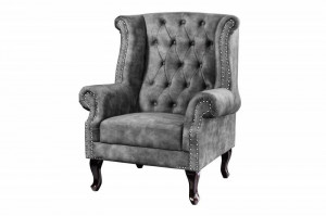 FOTOLIU CHESTERFIELD 105CM, CATIFEA GRI, ASPECT ANTICHIZAT - Img 6