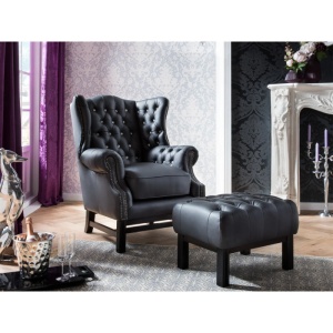 FOTOLIU CHESTERFIELD, DIN LEMN SI PIELE NATURALA, CULOARE NEAGRA, ARTIM SELECTION - Img 2