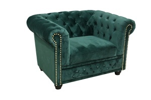 FOTOLIU CHESTERFIELD, REALIZAT DIN LEMN SI TEXTIL CATIFEA, CULOARE VERDE SMARALD, STIL CLASIC
