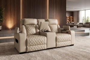 FOTOLIU CINEMA 2 LOCURI HOLLYWOOD, REGLABIL ELECTRIC, REALIZAT DIN PIELE ECO, CULOARE BEJ, INVICTA INTERIOR - Img 6