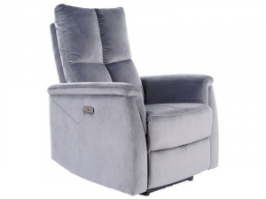 FOTOLIU CONFORTABIL NEPTUN M, GRI BLUVEL 14, TAPITERIE DIN CATIFEA, CU FUNCTIE DE MASAJ, RABATARE SI PORT USB INCORPORAT